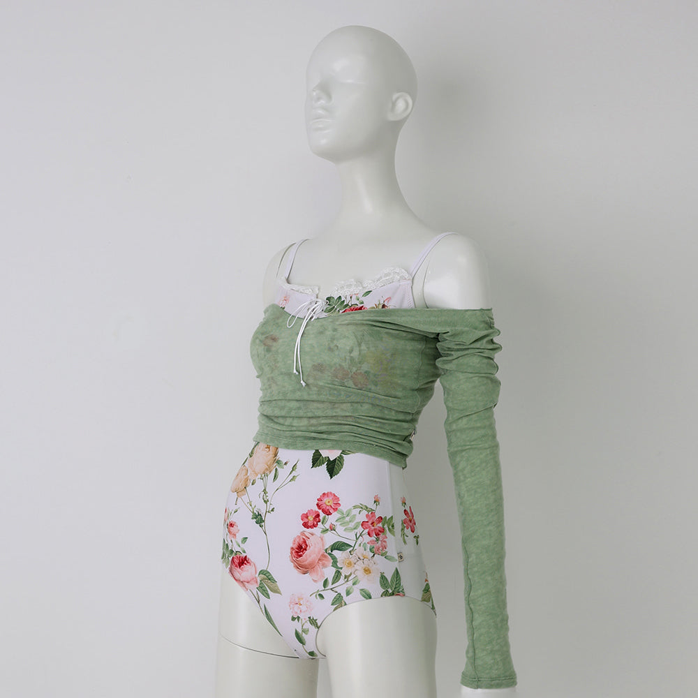 Women Green Off-shoulder Wool Sweater