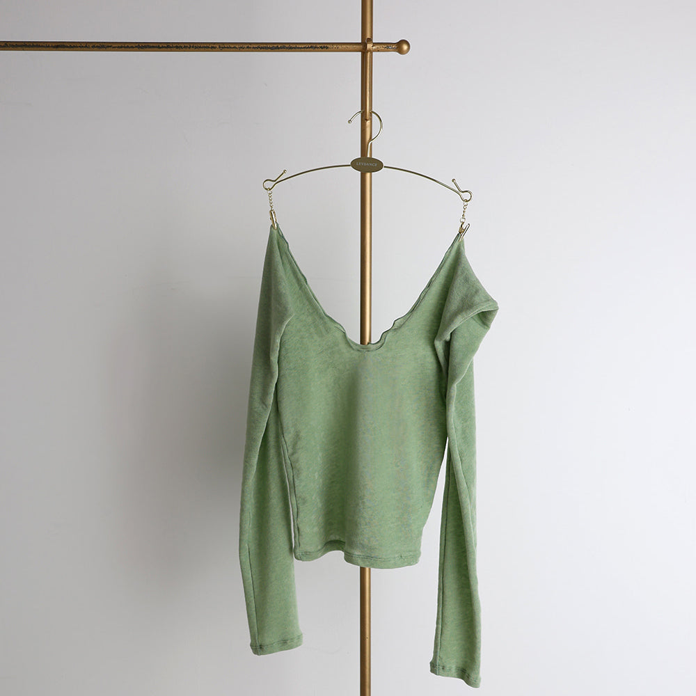 Women Green Off-shoulder Wool Sweater