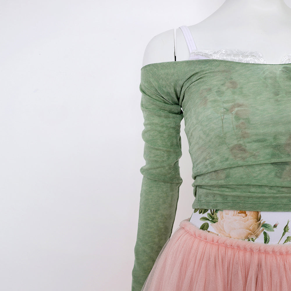 Women Green Off-shoulder Wool Sweater